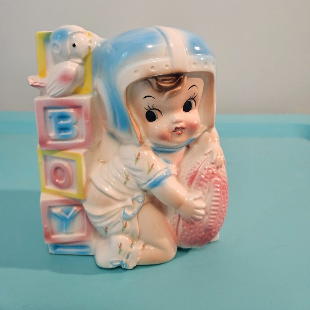 Vintage 1960s Ruben Planter/Vase, Baby Boy with Football, Made in Japan